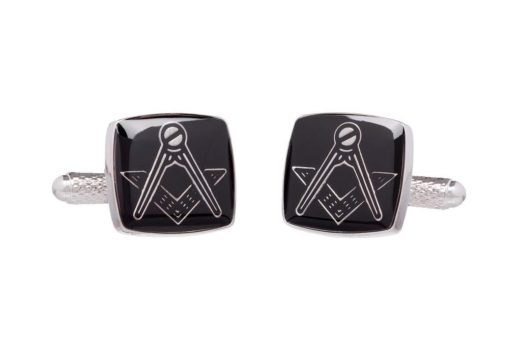 Masonic Black Square & Compass Silver Coloured Cufflinks In Onyx Art Box(Size: One Size)