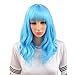 BERON Women Girls Short Curly Wavy Wig with Flat Bangs Rose Net for Party Halloween Cosplay (Sky Blue)