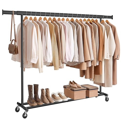 SONGMICS Clothes Rack on Wheels, Heavy Duty Clothes Rack, Extendable Clothes Rail, Maximum Load 150 kg, Easy Assembly, Portable, Black HSR175B01