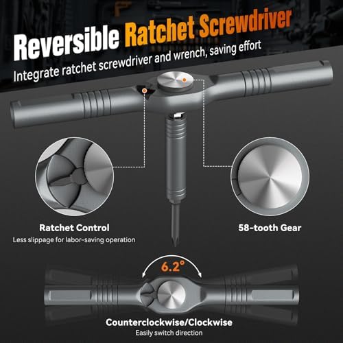 66 in 1 Ratschenschraubendreher Set mit abnehmbarem Griff, 6.2° Ratschenkopf, Multi S2 Stahl Bit Free Kombination, Tragbares Reparaturwerkzeug Set für Weihnachtsgeschenke Möbel, Computer, Fahrrad, DIY