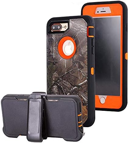 iPhone 7 Plus Case,iPhone 8 Plus Case, AIKIN Heavy Duty Hybrid Defender Military Grade Impact Shockproof Armor Camouflage Case with Built-in Screen Protector Belt Clip for iPhone 7/8 Plus (X/Orange)