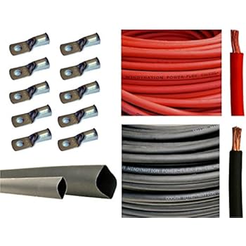 8 Gauge 8 AWG 10 Feet Red + 10 Feet Black Welding Battery Pure Copper Flexible Cable + 10pcs of 3/8