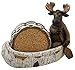 Decorative Moose Canoeing Coaster Set - 4 Rustic Cork Coasters & Holder Set
