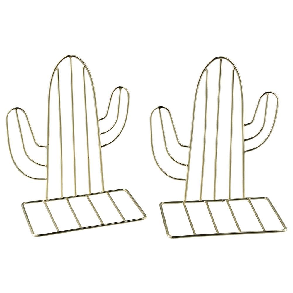 Risedot Book Ends, Set of 2 Gold Metal Cactus Bookends, Modern Decorative Books Holder, Bookshelf Decor