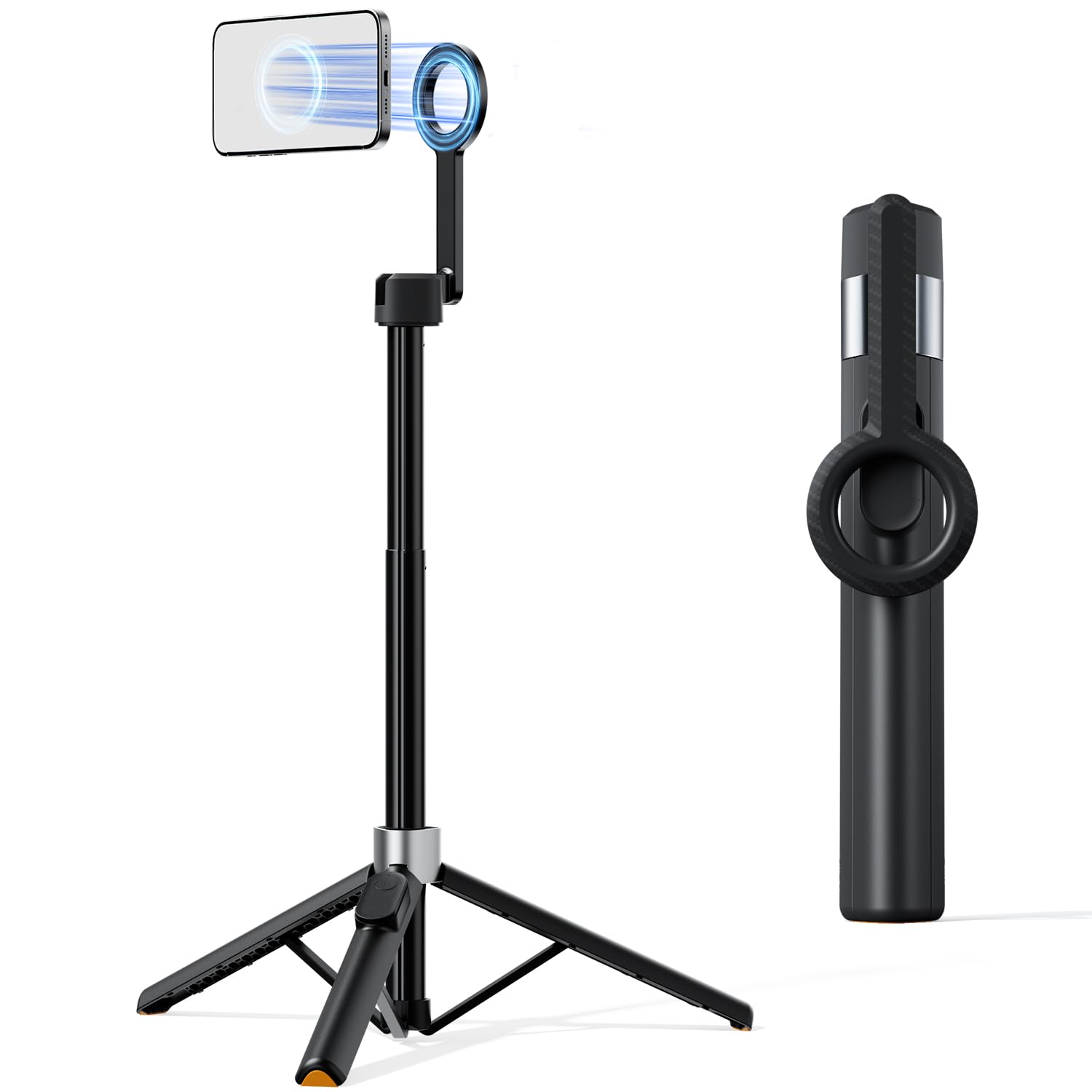 TODI 60" Magnetic Tripod for iPhone,Mini Magnetic Selfie Stick Magnetic Selfie Stick Compatible with iPhone 12-17 Series with Metal Ring Image