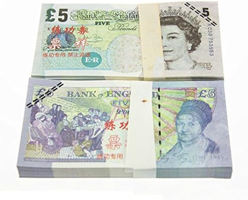 EWIBUSA Pound $5X100 Pcs Tota$500 Dollar Currency Props Money Bills Real Looking New Style Copy Double-Sided Printing - for Movie, TV, Videos, Advertising & Novelty