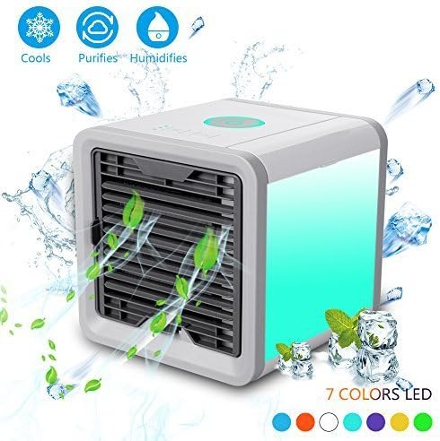 HILDA Personal Space Cooler,Humidifier, Purifier,3 in 1 USB Mini Portable Air Conditioner and 7 Colors Nightstand for Car Office Room Table or Desk Fan with Evaporative Air Technology for Cool