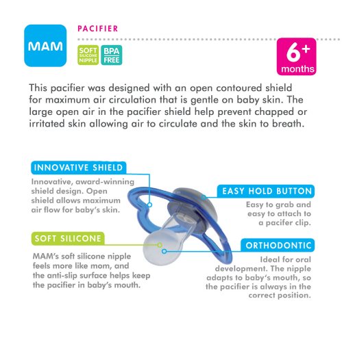 MAM Air Orthodontic Pacifier, Boy, 6+ Months, 2-Count