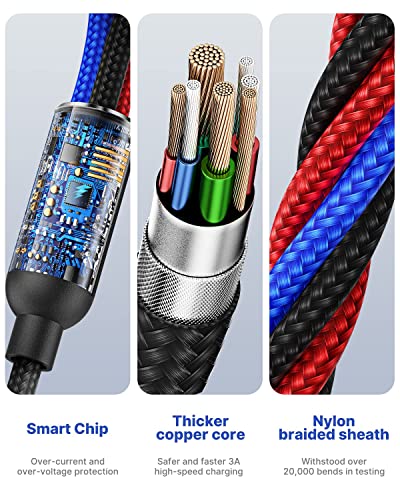 3 in 1 Charging Cable, Multi Charging Cable 2Pack 1.2M Multi Charger Cable Fast Charging with Type-C, Micro USB and iPhone Port, Compatible with iPhone 14 13 Galaxy S20 S9 & Micro USB