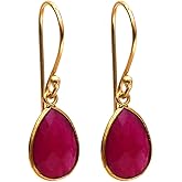 Gempires Teardrop Crystal Earring, Pear Shape Dangle Drop Earrings, Natural Gemstone Earring, Minimal, Everyday Wear, Hypoallergenic 14k Gold Plated, Gift for Mom Wife friend