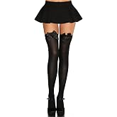 Avidlove Sexy Satin Bow Accent Opaque Thigh Highs Socks Long Stockings | Satin bow top detail, stretchy stay up cuff, smooth breathable, sweet lolita style, for cosplay and parties
