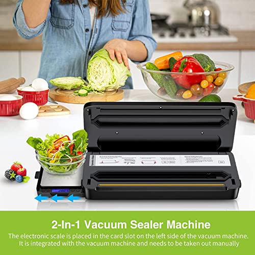 Bonsenkitchen Food Vacuum Sealer Machine with Kitchen Scale, Automatic Vacuum Sealer Built in Air Sealing System, Multipurpose Food Sealer for Long-Lasting Food Preservation, Easy to Use, Silver