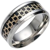 JAJAFOOK Unisex Stainless Steel Jewish Star of David Band Ring | 8mm Width, 6-13 Sizes, High Polish, Hypoallergenic, Comfort Fit