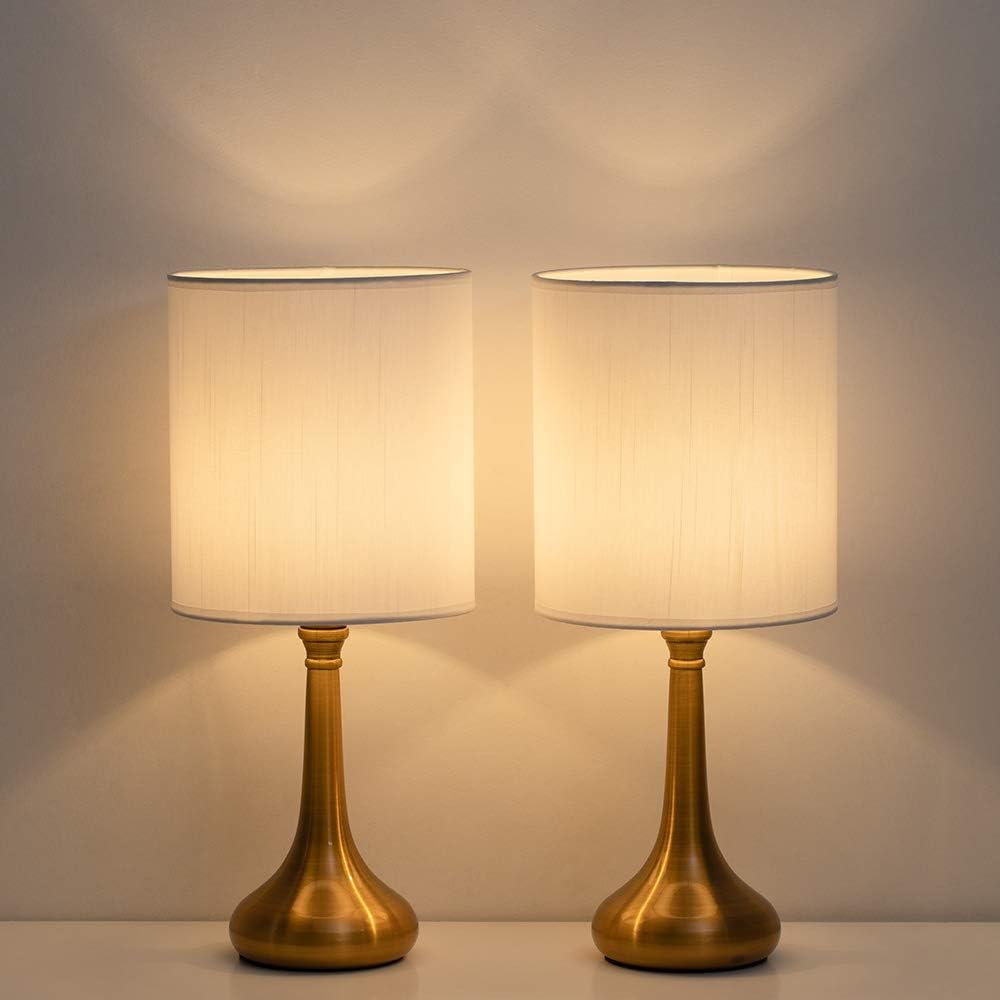 HAITRAL Bedside Table Lamps - Modern Desk Lamps, Nightstand Lamps Set of 2 for Bedroom, Living Room, Office - Gold (HT-BTL12-2G)
