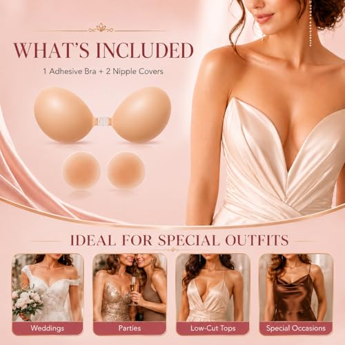 ANASH Sticky Bra, Stick on Bra for Women with 2 Nipple Covers, Women Silicone Strapless Bra, Backless Bra for Partywear,Weddings, Push up Bra Ideal for Off Shoulder