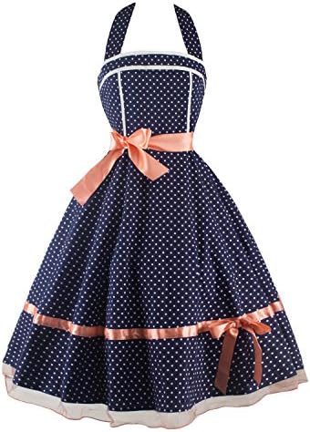 AKENA Ladies Lolita Retro Polka Dot Royal Halter Net Yarn Cocktail Party Dress
