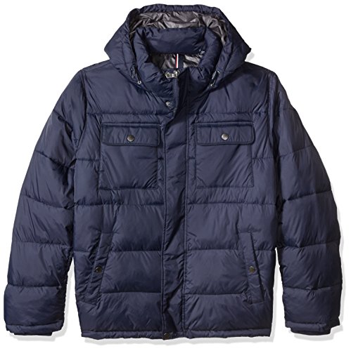 Men's Big Nylon Two Pocket Hooded Puffer Jacket