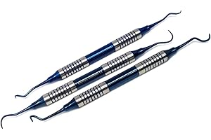 Pack of 3 Pcs Dental Hollow Handle Double Ended Sickle Scalers 204S + H6/H7 + Montana Jack with Blue Titanium Coated Tips, St