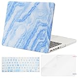 MOSISO Plastic Pattern Hard Case Only Compatible MacBook Pro (W/O USB-C) Retina 13 Inch (A1502/A1425)(W/O CD-ROM) Release 2015/2014/2013/end 2012 & Keyboard Cover & Screen Protector, White Blue Marble