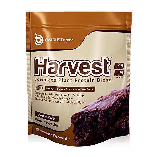 BioTrust Harvest Complete Plant Protein Powder - Dairy-Free & 100% Vegan Protein Powder - non-GMO & Soy-Free with Hemp & Pea Protein - Chocolate Brownie