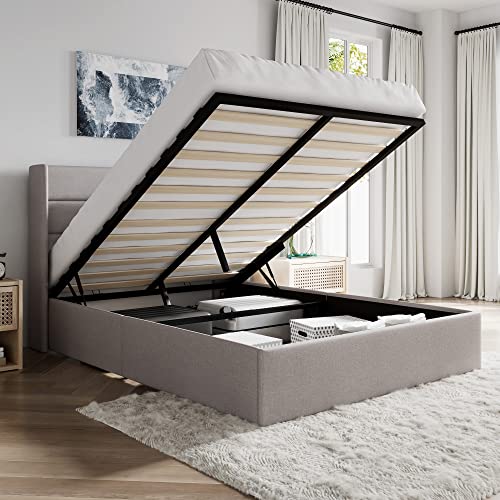 SHA CERLIN Queen Size Lift Up Storage Bed/Modern Wingback Headboard/Upholstered…