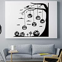 VODOE Halloween Wall Decals, Bat Wall Decals, Lantern Crow Pumpkin Ghost Witch Cemetery Decorative Party Supplies Stickers Suitable for Family Living Vinyl Art Decor(Black 20.4 X 19.6 inches)
