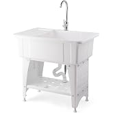 VINGLI 20-Gallon Utility Sink Laundry Tub for Washing Room, Freestanding Utility Sink with Stainless Steel Faucet, 22"D x 32"W x 36"H White