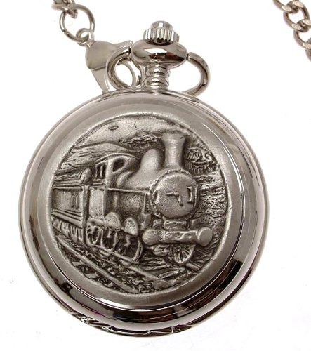 Train pocket watch pewter fronted mechanical design 65