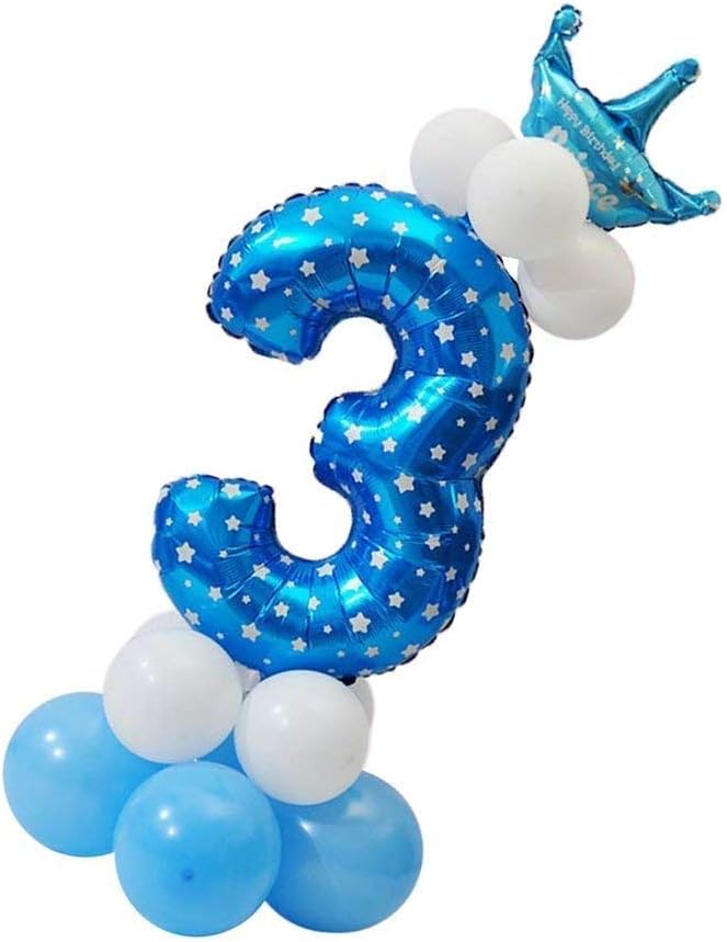 FANTASIEN Pink and Blue 0-9 32inch Number Foil Balloons Digit Helium Ballons Latexballons Birthday Party Decor for Baby Girls and Boys (Blue, Number 3)