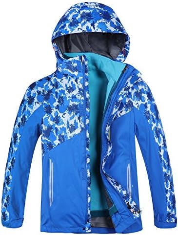 Jingle Bongala Boys Girls 3-in-1 Outdoor Waterproof Windproof Jacket Moutain Hiking Ski Jackets Hooded Coat With Fleece Liner-RoyalBlue-M