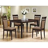 5 PC Espresso Brown 4 Person Table and Chairs Dining Dinette - Beige Chair 150235 ()