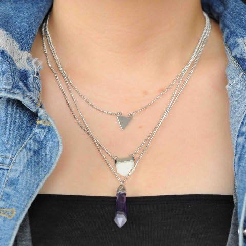Crystal Hexagonal Prism Triangle 3 Row Necklace,Hexagonal Prism Necklace for Women