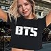 YJQ Women's Kpop BTS Crop Top Short Sleeve T-Shirt Suga Jimin Jin Jung Jook J-Hope Rap Monster V(S Black)