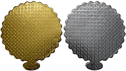 Bungbee Cake Base Cardboard 8 inch Round Floral Plate with Handle, Pastry Base, Cake Making Accessories, Cake Baking Tool - Ultimate Build - Set of 10 (5 Golden + 5 Silver)