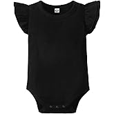 LYSMuch Baby Girls Ruffle Sleeves Bodysuit Infant Solid Color Top Jumpsuit