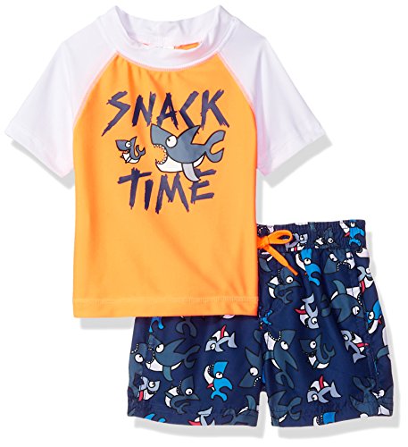 Kiko & Max Baby Boys Set With Short Sleeve Rashguard Swim Shirt, Snack Time Orange, 18M