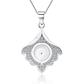 LGSY Sterling Silver CZ Leaf Bail Pin Pendant Fitting for Pearl Jewelry, Design Pendant Mount for Women DIY Jewelry Making