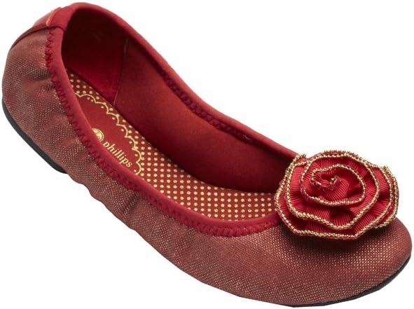 Lindsay Phillips SwitchFlops RED CANVAS LIZ BALLET FLATS 09 w/ Floral Snap