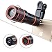 Cell Phone Camera Zoom Lens Kit, 4 in 1 HD 12X Optical Telescope Zoom Lens+ Fisheye+ Wide Angle+ Macro Lens with Universal Clip+ Tripod for iPhone 6/7/6s Plus/SE, Samsung, Google, LG and Most Phones