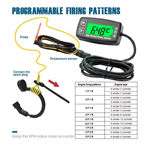 Runleader Engine Temp Gauge Meter, Hour Meter and Tachometer, Battery ...