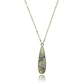 AeraVida Boho Gray Labradorite Teardrop Pendant Necklace in Gold over Brass with Adjustable Cable Chain and Lobster Clasp Nature-Inspired Jewelry