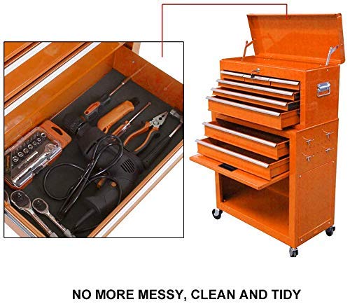 Big Tool Chest,Removable 2 in 1 Tool Box,8-Drawer Tool Storage,Detachable Tool Chest with 4 Universal Wheels (2 PCS Lockable),Keyed Locking System Toolbox Organizer,orange - Thumbnail 2