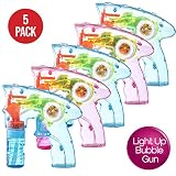 Prextex Pack of 5 Wind up Bubble Gun Shooter LED Light up Bubble Blower Indoor and Outdoor Toys for Puppy's Kid's Boys and Girls no Batteries Needed