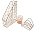 Superbpag Rose Gold Desk Organizer Set, 3-Piece Desk Accessories Set Includes- Letter Sorter, Pencil Holder and 1 Vertical Desk File Organizer