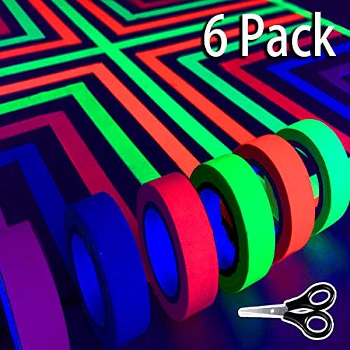 UV Blacklight Reactive (6pack) (6 Colors) 33ft per Color, Fluorescent Cloth/Neon Gaffer Tape, Super Bright for Glow Party Supplies (6pcs)