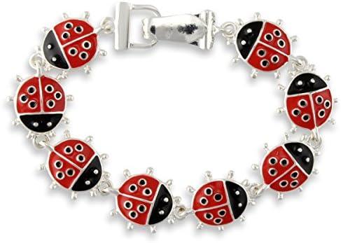 Fun Ladybug Red Black Enamel Magnetic Fold Over Clasp Bracelet