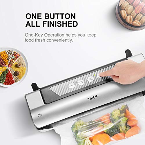 Vacuum Sealer, TIBEK 3 IN 1 Food Sealer Machine with Cutter, 5s Fast Dry| Wet Food Preservation Machine, Fresh Up To 5x Longer, with Starter Kit Rolls, Easy to Clean