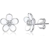 SLUYNZ Solid 925 Sterling Silver Flower Stud Earrings for Women Teens White Flower Stud Earrings Spring