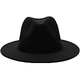 Unisex Classic Black Wide Brim Fedora Hat Jazz Hat Blend Panama Trilby Hat Derby Cap for Four Seasons