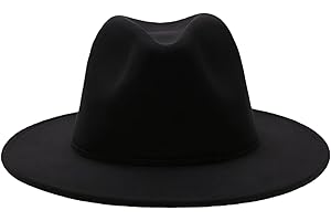 Bamboopack Unisex Classic Black Wide Brim Wool Fedora Hat Jazz Hat Wool Blend Panama Trilby Hat Derby Cap for Four Seasons